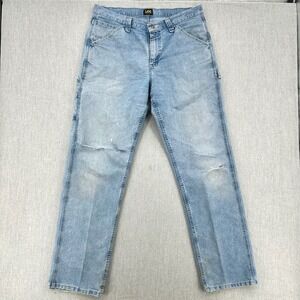 Lee Carpenter Jeans Mens 33x34 Loose Fit Light Wash Distressed Blue Denim